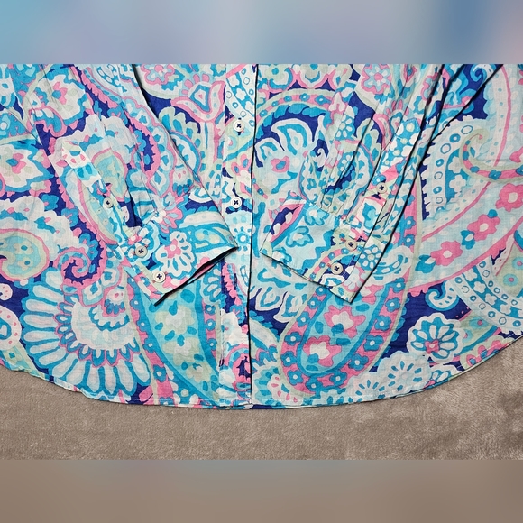 Talbots Lilly Pulitzer Style Long Sleeve Button Up Shirt 1X Lightweight cotton. - Picture 3 of 13